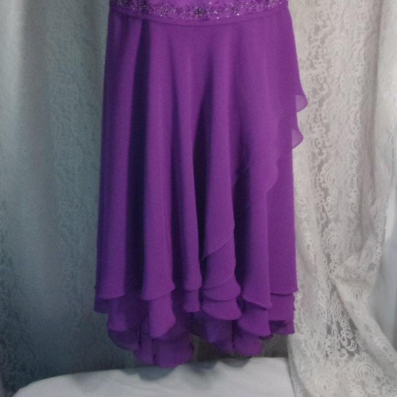 Purple Passion Strapless Sexy Satin Flirty Chiffon Evening Prom Dress Size 10 - Picture 2 of 7